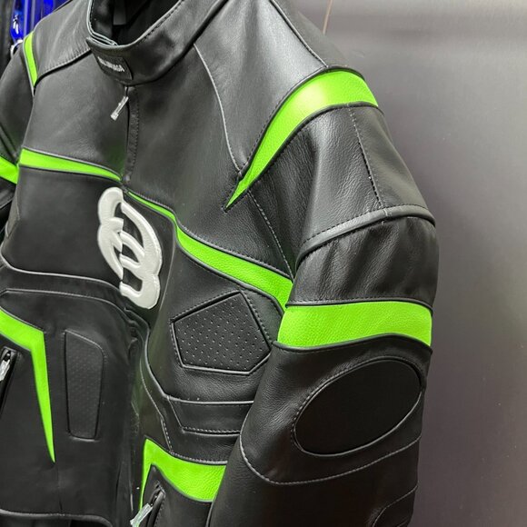Balenciaga Oversized Leather Bikers Jacket – Jet Black / Neon - Picture 4 of 10